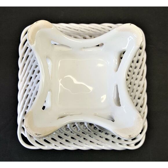 Set/2 Baronia Oval Square Flower Bowls Poland Polish Open Lattice Ceramic Rose - Picture 6 of 10